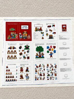 Vintage VIP Cranston Learning With Teddy Cloth Book Fabric Panel Uncut Cotton